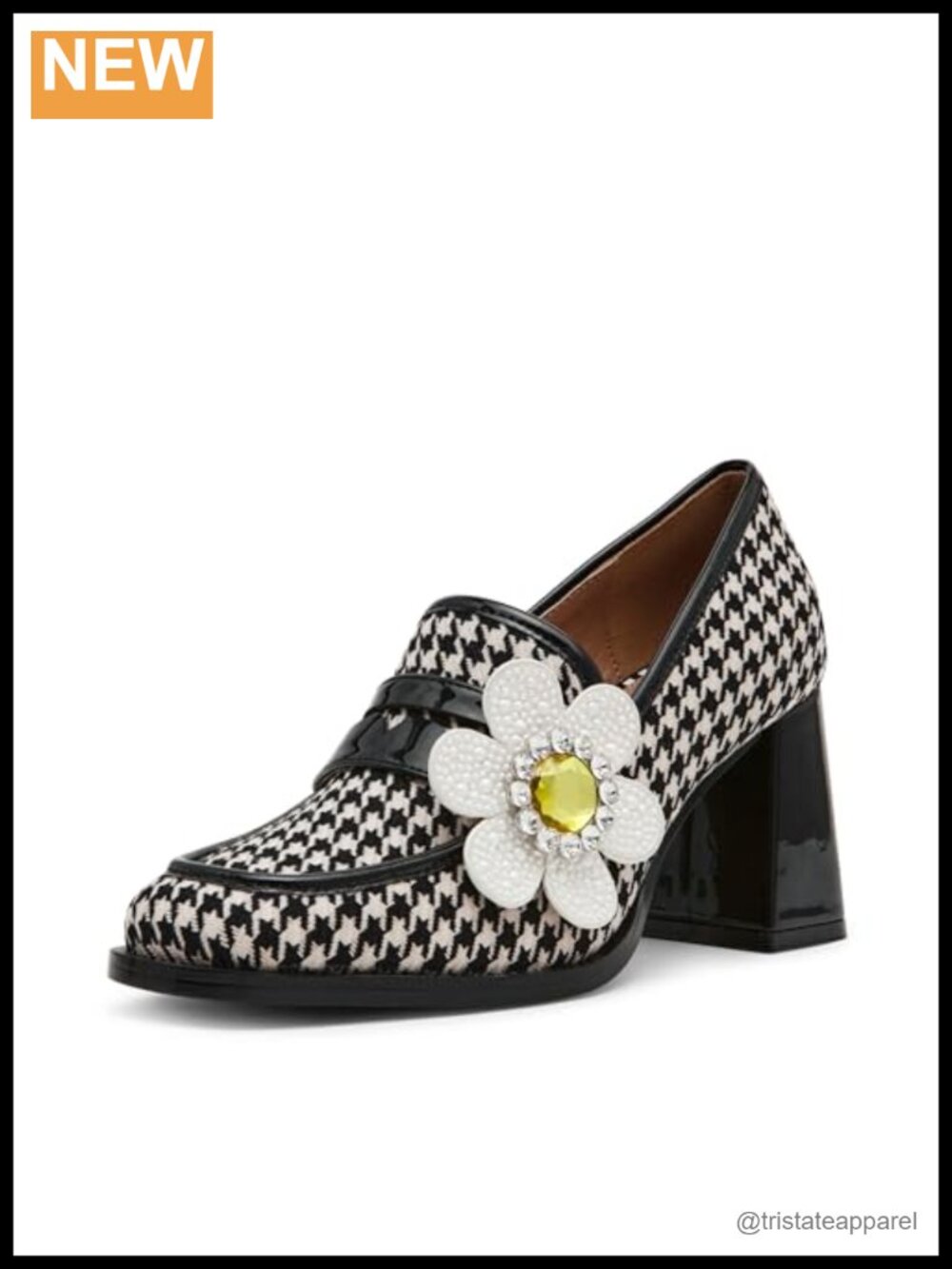 Textile embellished slip-on pumps, 3.5 inch heel